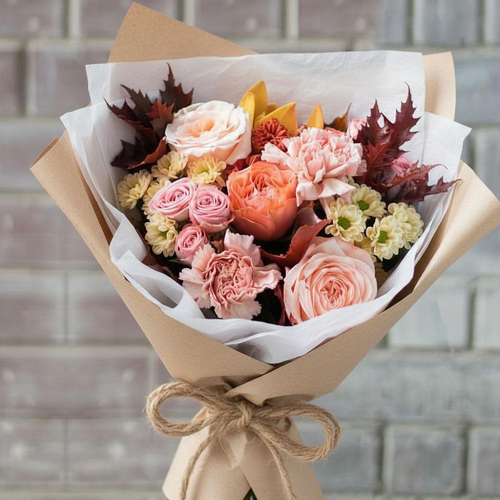 Букет цветов из: Гвоздики, Хризантемы и Розы в Пиндушах