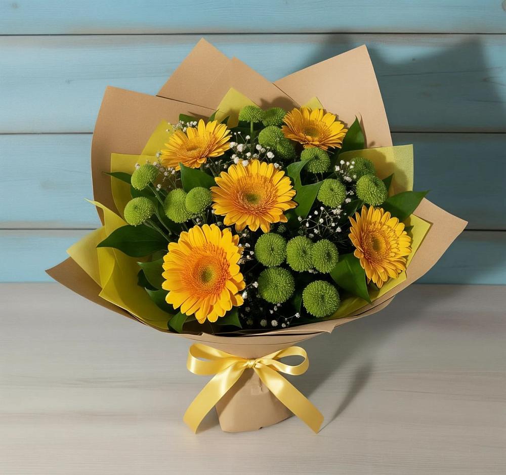 Букет цветов из: Герберы и Хризантемы в Пиндушах