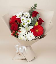 Букет цветов из:  Розы, Хризантемы, Герберы и Лилии в Пиндушах