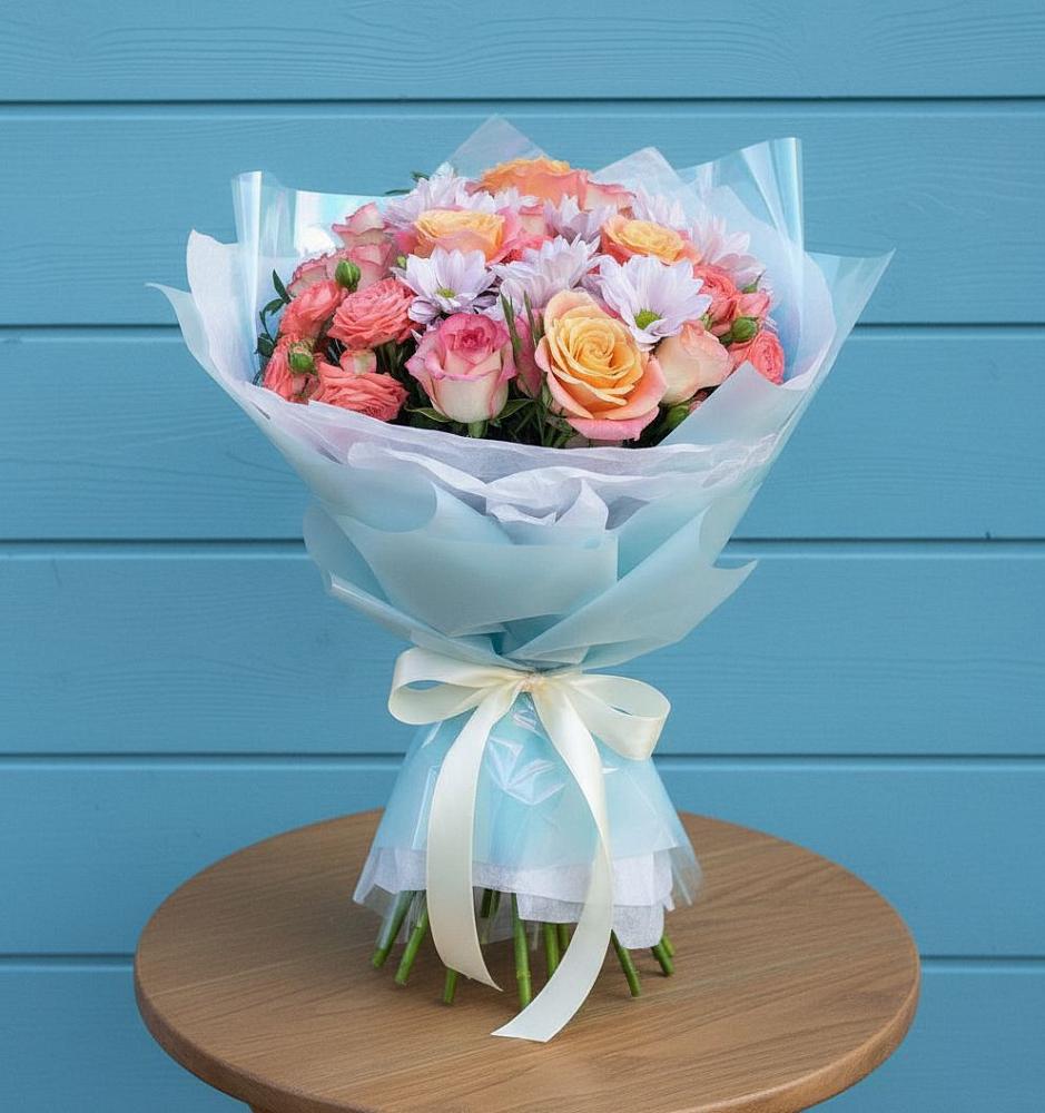 Букет цветов из: Хризантемы и Розы в Пиндушах