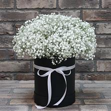 Цветочная композиция из Гипсофила в шляпной коробке в Пиндушах